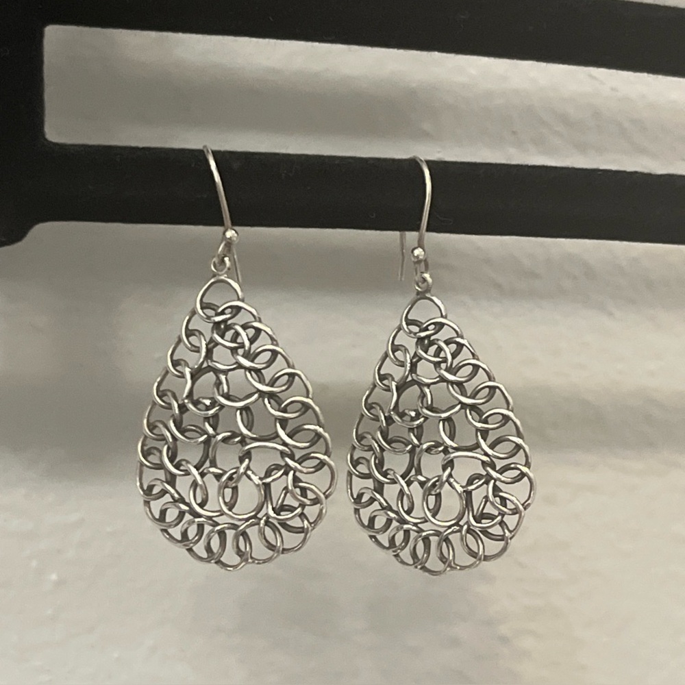 Silpada sterling silver 925 Woven Weave  Teardrop Dangle Wire earrings 2” drop